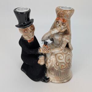 Skeleton Proposal Candle Holder Goth Wedding Couple - Yankee Candle Boney Bunch